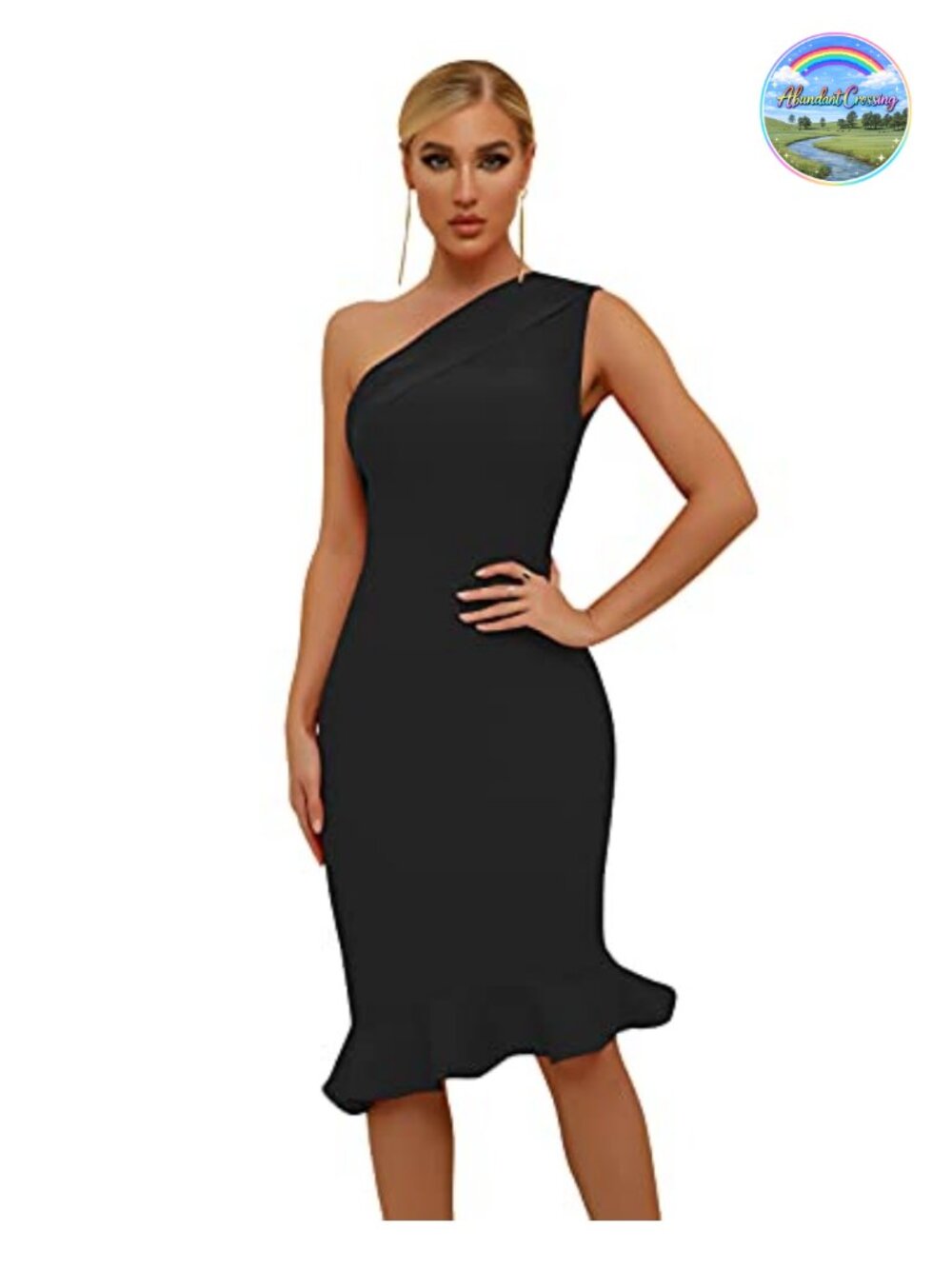 Sexy One Shoulder Bodycon Bandage Mermaid Midi Dress Sleeveless Formal